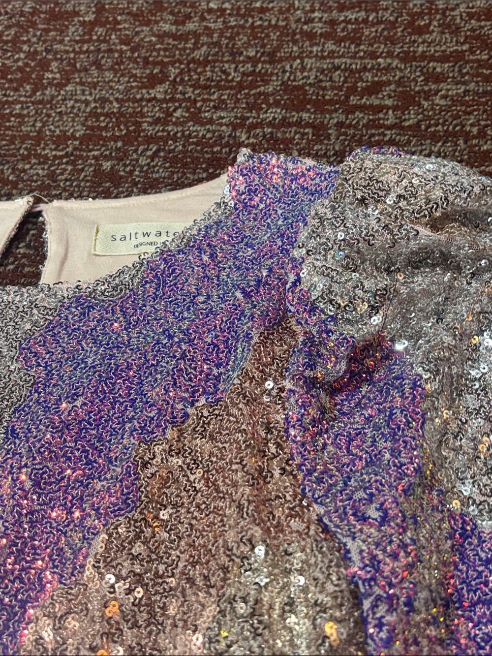 Anthropologie Saltwater luxe long sleeve statement sleeve metallic sequin crop S - Picture 8 of 16
